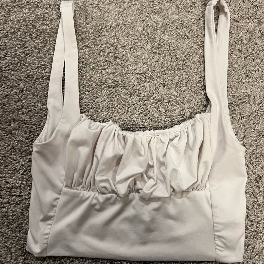 white ruched bustier style crop top